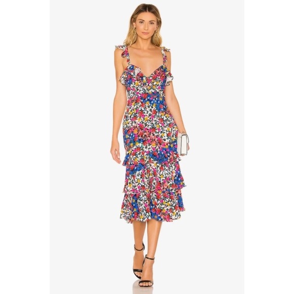 MAJORELLE Nolita Midi Dress in Patchwork Multi - Picture 1 of 9